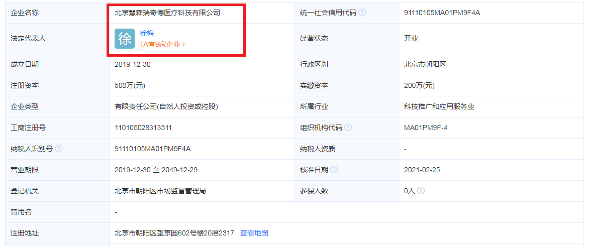 工商注册信息:北京慧森瑞奇德医疗科技有限公司、法定代表人徐梅。.png 工商注册信息:北京慧森瑞奇德医疗科技有限公司、法定代表人徐梅。.png