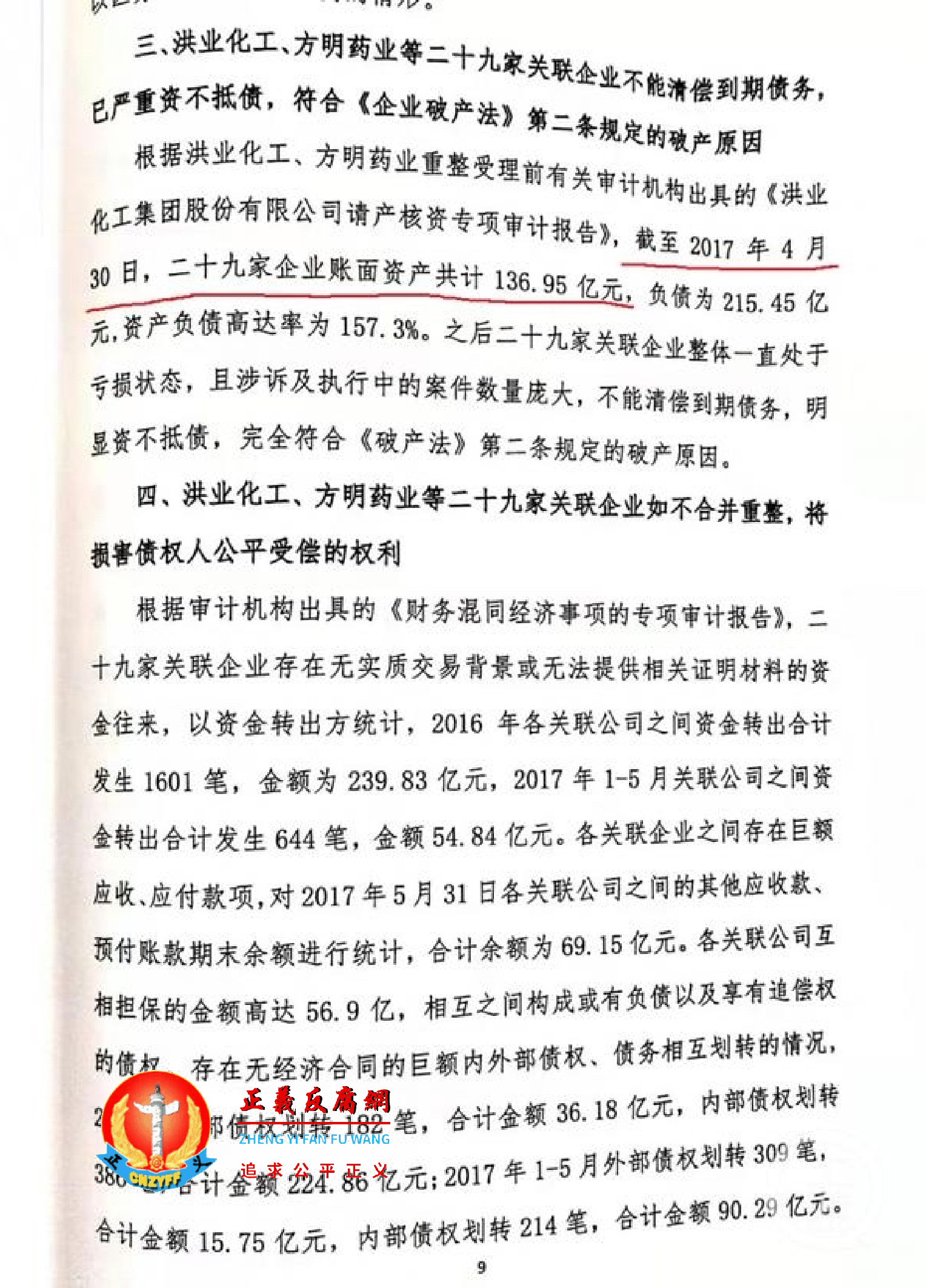 《清产核资专项审计报告》显示，截至2017年4月30日，洪业集团29家企业账面资产超136亿元。.png